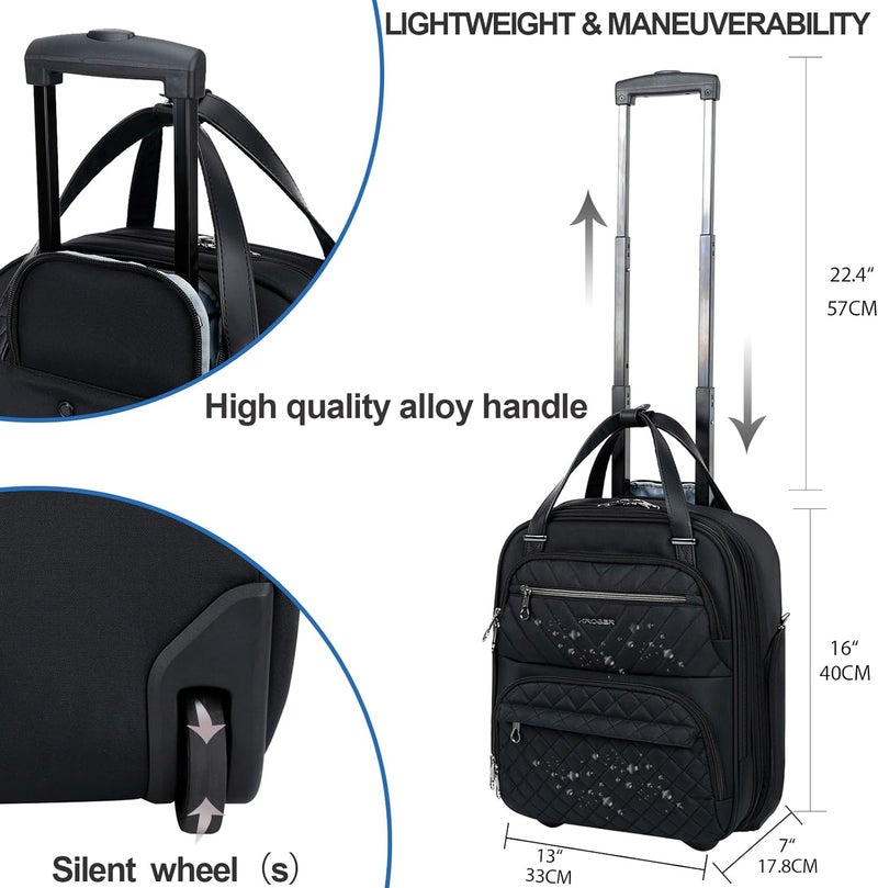 KROSER Carry On Underseat Multi-functional, 16-inch Underseater Lightweight Overnight Suitcase for Men Women, Black - Image 3